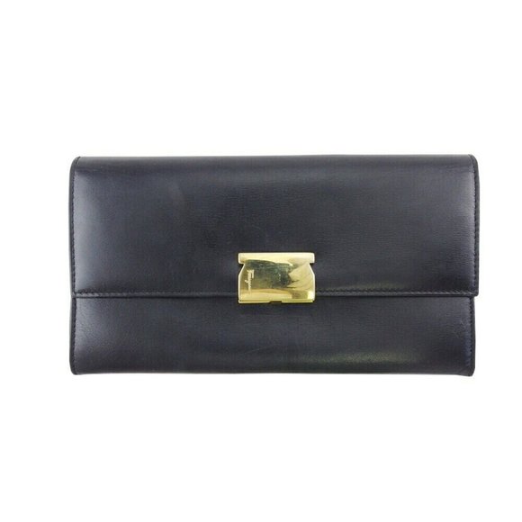 Salvatore Ferragamo Long Wallet Gantini Leather Auth Used D2442